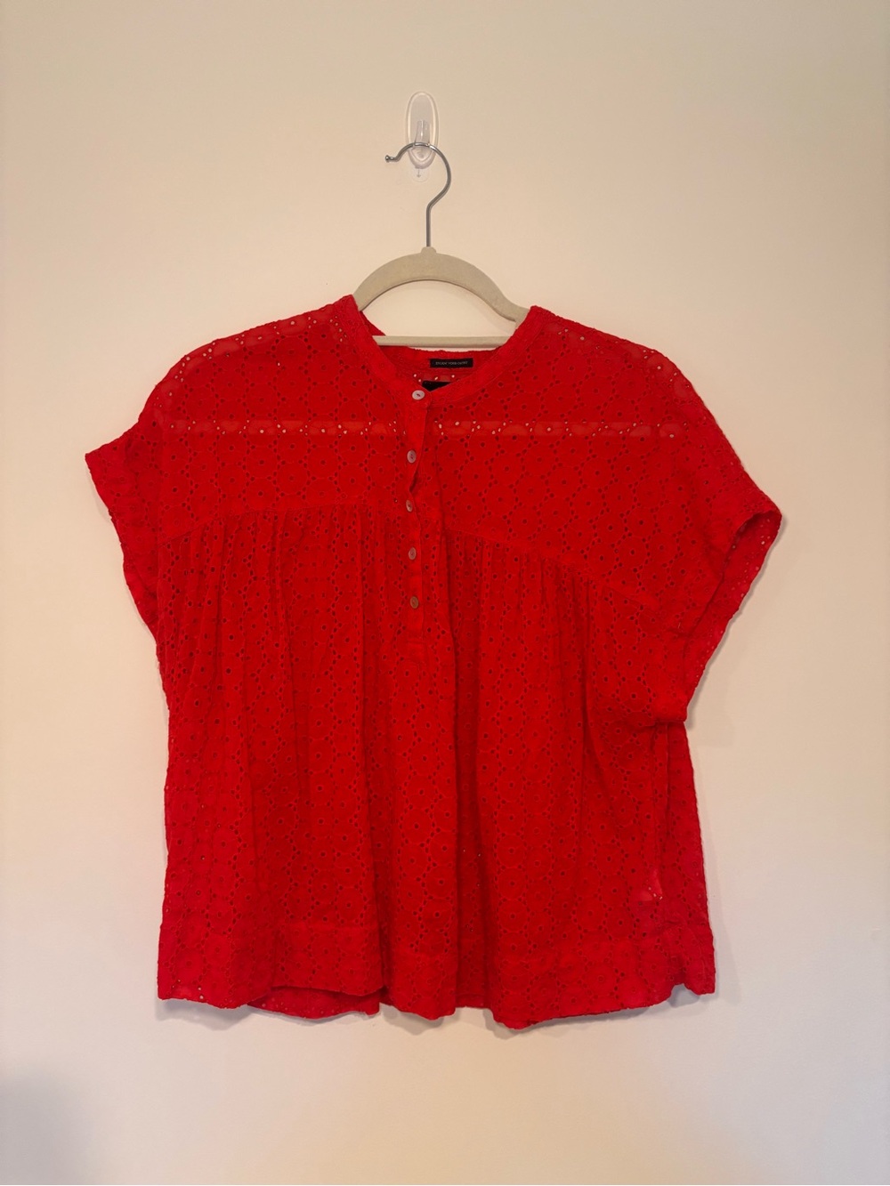 Mother Denim Red Eyelet Button-Top